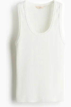 H&M Geripptes Tanktop aus Pima-Baumwolle - Weiß - Damen