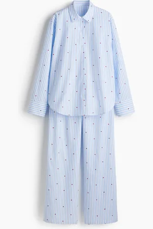 H&M Pyjama aus Baumwollpopeline - Blau - Damen
