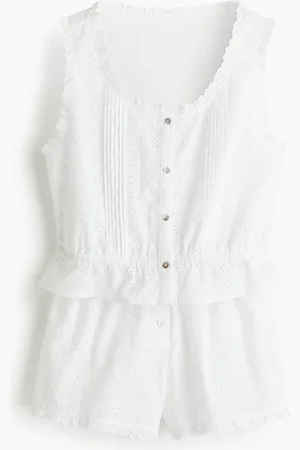 H&M Pyjama mit Broderie Anglaise - Weiß - Damen