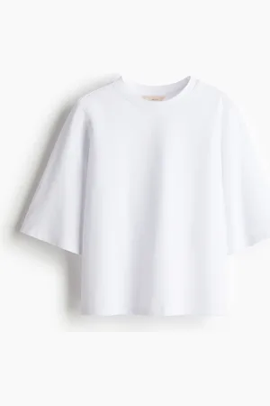 H&M T-Shirt aus Pima-Baumwolle - Weiß - Damen