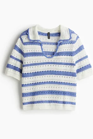 H&M Shirt in Ajourstrick mit Kragen - Blau - Damen