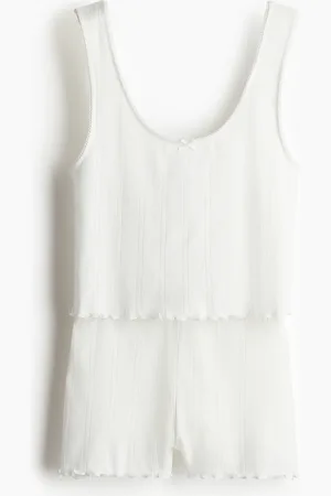 H&M Baumwollpyjama mit Pointellemuster - Weiß - Damen