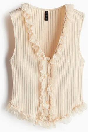 H&M Geripptes Tanktop mit Spitzendetails - Weiß - Damen