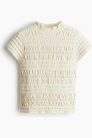 H&M Gesmoktes Shirt aus Pointellestrick - Weiß - Damen