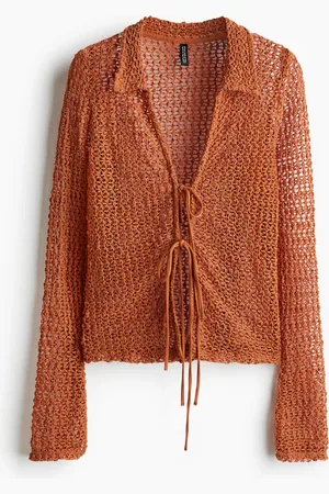 H&M Shirt aus Ajourstrick mit Bindebändern vorn - - Damen