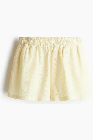 H&M Hoch taillierte Shorts mit Broderie Anglaise - Gelb - Damen