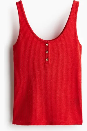 H&M Tanktop in Rippstrick - Rot - Damen