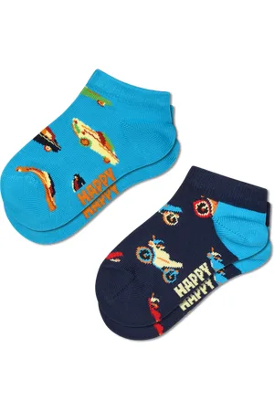 Happy Socks Blaue Kinder-Socken im 2er-Pack – Car Low Low