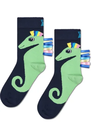 Happy Socks Marineblaue Crew-Socken mit Seepferdchen-Motiv für Kinder