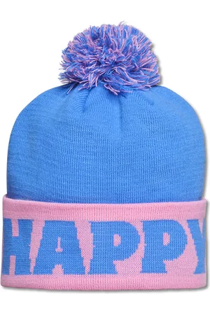 Happy Socks Blue and Pink Mountain Beanie Pom Pom