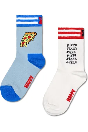 Happy Socks Kids Light Blau 2-Pack Pizza Crew Sockeen