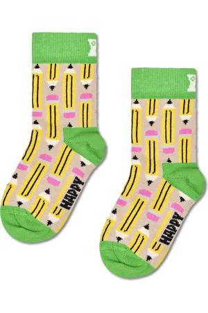 Happy Socks Kids Beige Pen Crew Socke