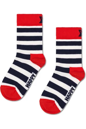 Happy Socks Marineblaue Kinder Stripe Crew Socken