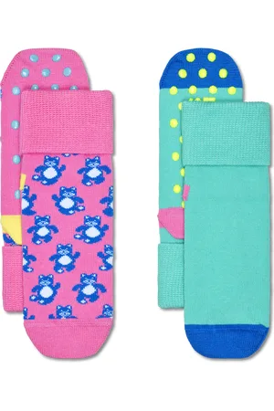 Happy Socks Kids Rosa 2-Pack Teddy Bear Anti-Slip Socken