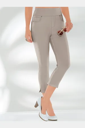 heine Stoffhose LINEA TESINI Damen Designer-Cargohose m. Stoffgürtel, khaki