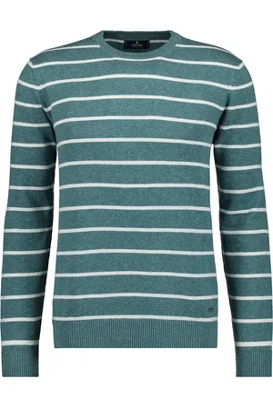 Ragman Regular Fit Strickpullover Rundhalsgrün, Gestreift
