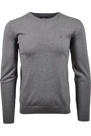 Ragman Regular Fit Strickpullover Rundhalsmittelgrau, Einfarbig