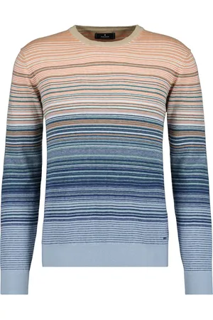 Ragman Regular Fit Strickpullover Rundhalsbeige, Gestreift