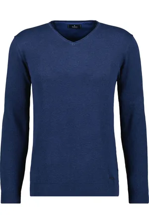 Ragman Regular Fit Strickpullover V-Ausschnittnachtblau, Einfarbig