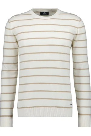 Ragman Regular Fit Strickpullover Rundhalsecru, Gestreift