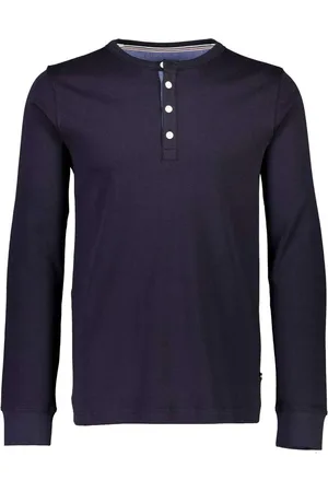 Lindbergh Blue Slim Fit T-Shirt Henleykragen , Einfarbig