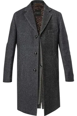 Bugatti Herren Mantel unifarben,Fischgrat Slim Fit
