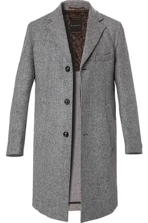Bugatti Herren Mantel unifarben,Fischgrat Slim Fit