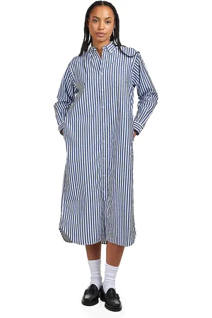 Beams Stripe Button Down Long sleeve Shirt Dress