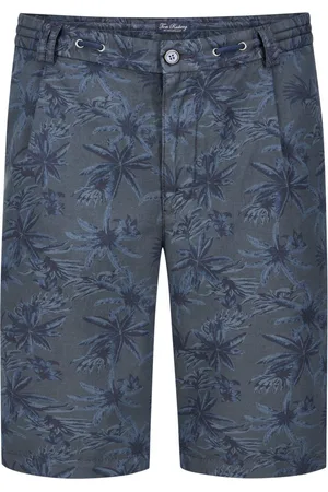 Tom Rusborg Leichte Bermudashorts aus Leinen-Mix mit Palmen-Print