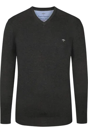 Fynch-Hatton Pullover mit V-Ausschnitt und Logo-Stickerei