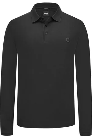 HUGO BOSS Glattes Langarm-Poloshirt mit Monogramm-Patch