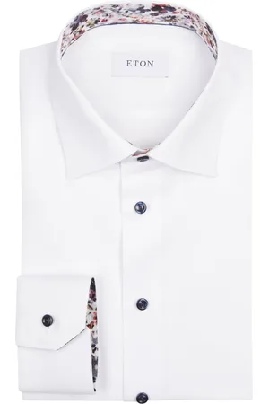 Eton Signature Twill-Hemd mit floralem Ausputz, Classic Fit