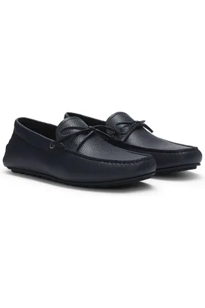 HUGO BOSS Mokassins aus genarbtem Leder mit Schleife und Label-Schriftzug