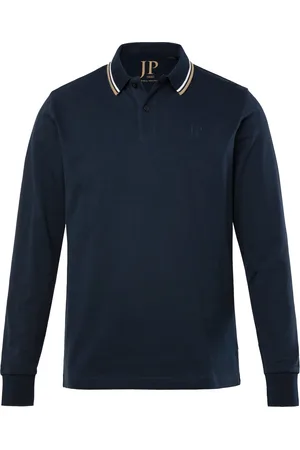 JP 1880 Langarm-Poloshirt mit Label-Stickerei und Kontrastkragen