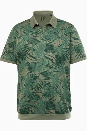 JP 1880 Piqué-Poloshirt mit floralem Muster und Rippbündchen