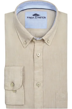 Fynch-Hatton Leinenhemd mit Button-Down-Kragen, Extralang