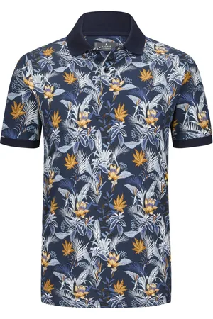 Ragman Piqué-Poloshirt mit floralem Muster, Extralang