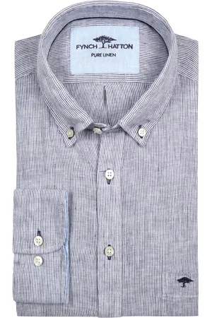 Fynch-Hatton Leinenhemd mit Fineliner-Muster, extralang