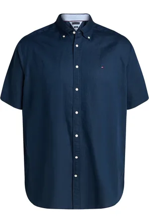 Tommy Hilfiger Kurzarmhemd aus Baumwolle und Leinen mit Logo-Stickerei