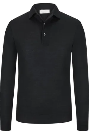 FILIPPO DE LAURENTIIS Langarm-Poloshirt in Feinstrick aus Super-120-Merinowolle