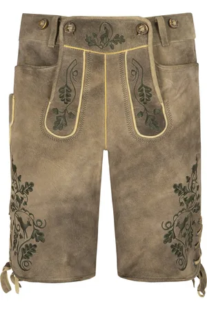 Meindl Lederhose Max mit olivfarbenen Stickereien