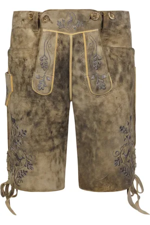 Meindl Lederhose aus Hirschleder, grau Stick