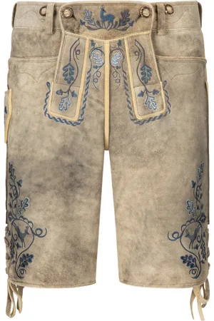 Meindl Fürstenried Lederhose aus Hirschleder, blau Stick