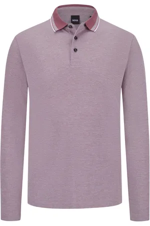HUGO BOSS Langarm-Poloshirt aus Baumwolle mit Streifen-Kragen
