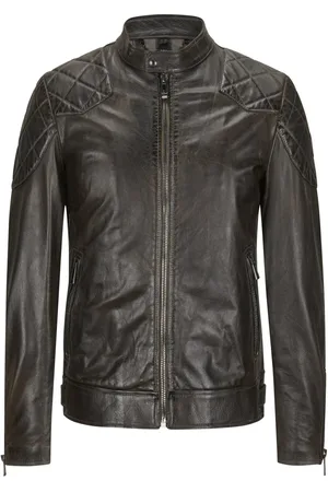 Belstaff Genarbte Biker-Lederjacke mit kariertem Innenfutter