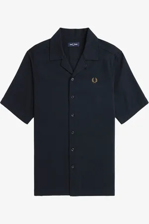 Fred Perry Strukturiertes Kurzarmhemd mit Logo-Stickerei und Resortkragen