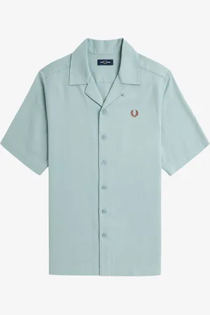 Fred Perry Strukturiertes Kurzarmhemd mit Logo-Stickerei und Resortkragen