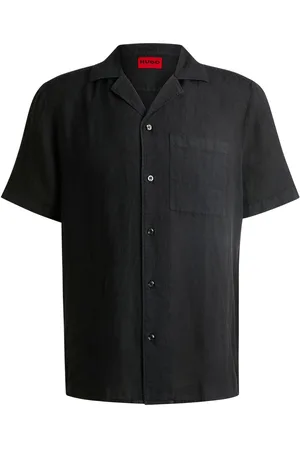 HUGO BOSS Kurzarmhemd aus Leinen mit Resortkragen, Straight Fit