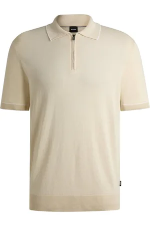 HUGO BOSS Leichtes Strick-Poloshirt mit Zip und Leinenanteil