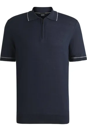 HUGO BOSS Leichtes Strick-Poloshirt mit Zip und Leinenanteil